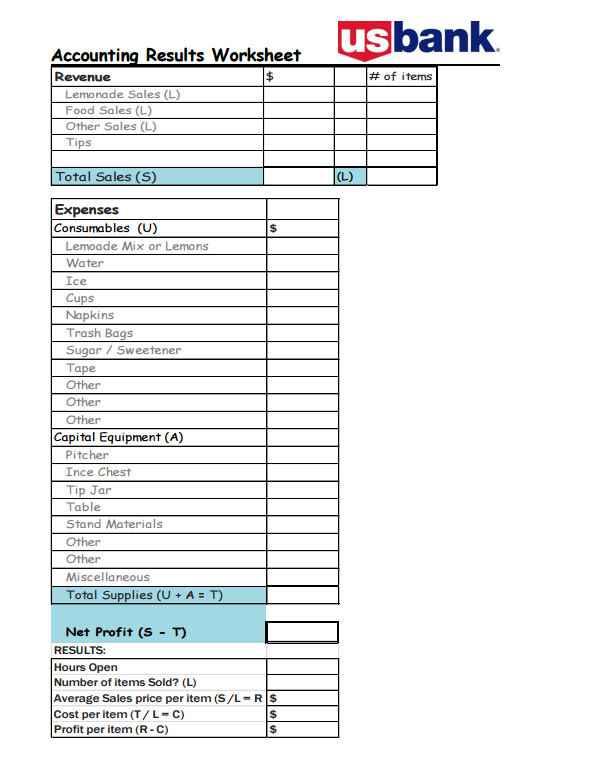 Accounting Results Worksheet