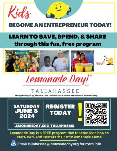 Flyer for Tallahassee Lemonade Day - Saturday, June 8, 2024